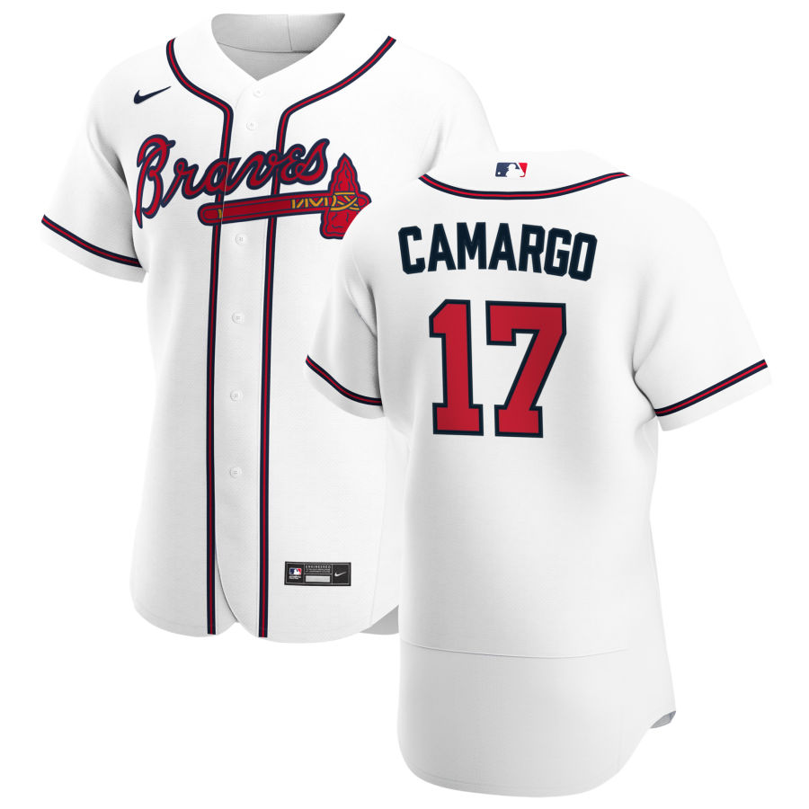 Atlanta Braves 17 Johan Camargo Men Nike White Home 2020 Authentic Player MLB Jersey